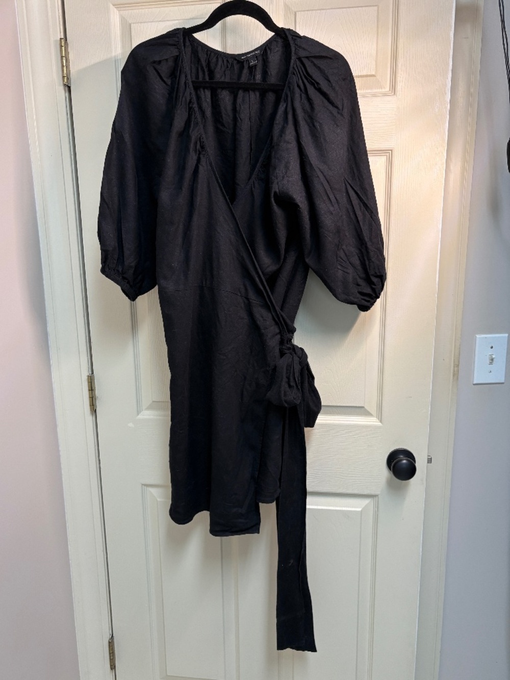 Banana Republic linen blend black wrap dress